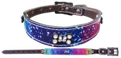 Showman Couture large genuine leather dog collar with a distressed rainbow print overlay